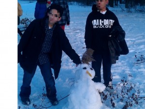 Two middle school students show off their "Warner Park Snow Bird." (Paul Noeldner)