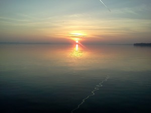 Entrails of a jet are rippled by Lake Mendota off Warner Beach (Sandy Rezvani)