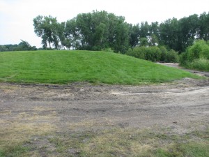 The shooting island hill after the 2013 fireworks display. This soil was tested by state and federal regulators and found to be in violation of the Clean Water Act of 1972. (Jim Carrier)